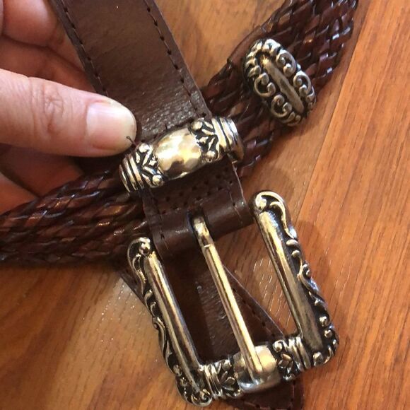 Brighton style genuine leather brown belt with silver detail. main image 12